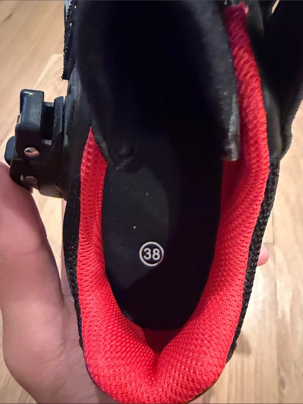 Kids Black and Red Peloton Shoes with Secure Straps never worn size 38